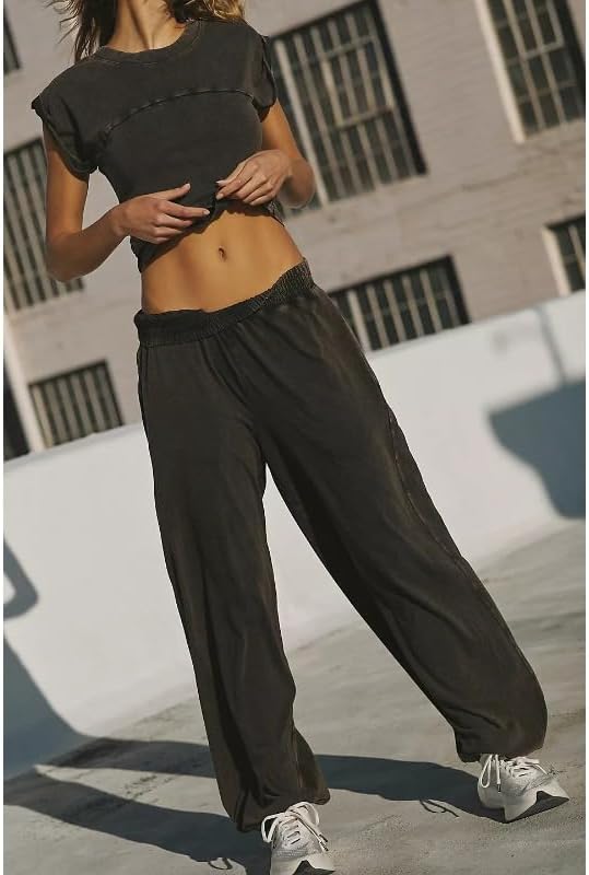 Women's sleeveless slim fit top wide leg pants set casual solid color cross exposed navel sports two-piece set