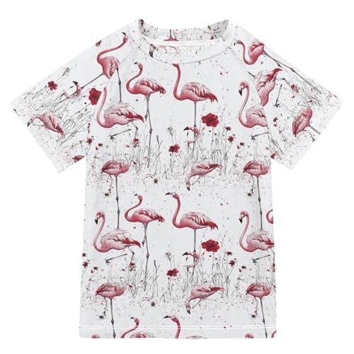 Short Sleeve Kids Bathing Suits Boys Girls Rashguard Swimsuit Rash Guard for Girls 11-12T Art Flamingo