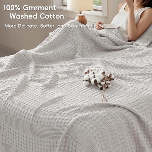 Image of PHF 100% Cotton Waffle Blanket Twin Size for College Dorm, Lightweight Breathable and Soft for Summer, Luxury Aesthetic Waffle Weave Blanket for Bed & Gifts for Women, 66 inchx90 inch, Light Grey