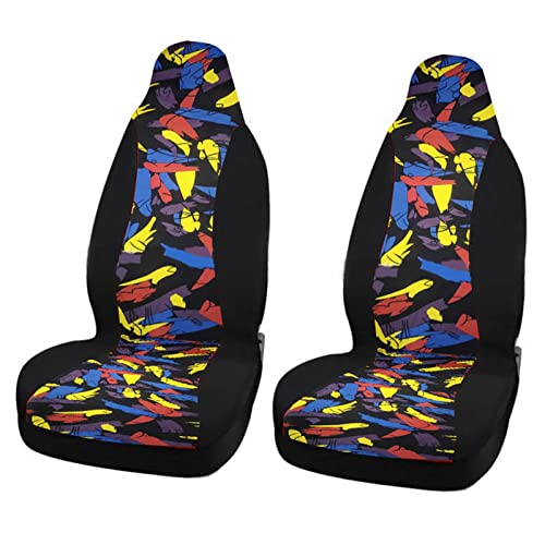 myoseya シートカバー 汎用 カーシートカバー 車シートカバー レトロ 上品 おしゃれ バケットシート 前席 自動車 乗用車 車用 カー用品 02_カラフル 2個