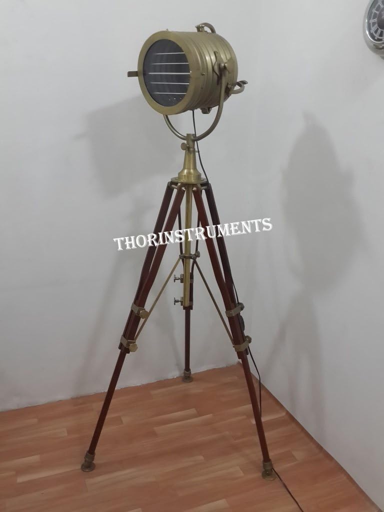 THOR INSTRUMENTS Designer Vintage Searchlight Antique Heavy Build Wooden Tripod Stand Rustic Vintage Home Decor Gifts