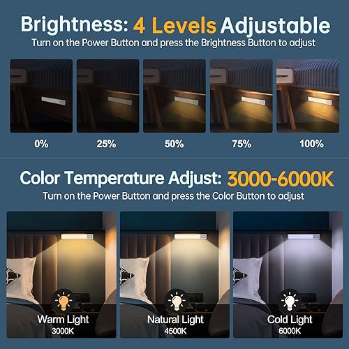 Image of Under Cabinet Light - 𝟑 𝐖𝐨𝐫𝐤𝐢𝐧𝐠 𝐌𝐨𝐝𝐞𝐬 Wireless Rechargeable LED Under Counter Light Bar, Indoor Magnetic Battery Operated Closet Lighting for Wardrobe, Closet, and Kitchen