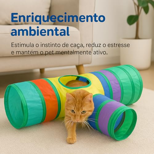 Tunel Labirinto T Brinquedo Interativo Para Pets Gatos Gatinhos Gato Brincar Com 3 Saídas
