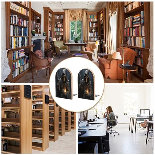 Sujetalibros de madera moderno Grim-Reaper, organizador de libros resistente para estanterías de casa 6