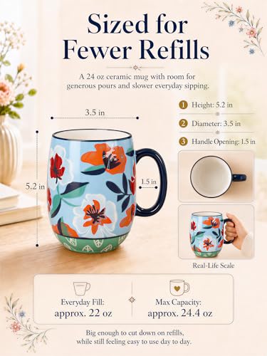 Taza grande de cerámica pintada a mano 24oz floral miniatura 3