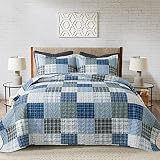 VAPUTAR Queen Size Quilt Bedding Set - 3 Pieces Quilt Queen Size, Plaid Queen Quilt Bedding Set, All