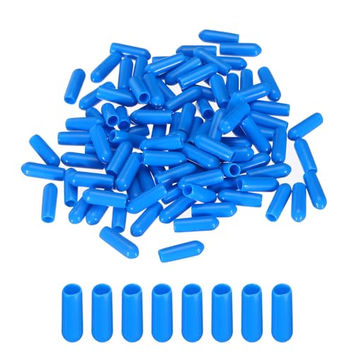 Image of MECCANIXITY 100pcs 4mm Rubber End Caps Cover PVC Vinyl Screw Thread Protector Round Wire Shelf Caps for Screw Bolt Pipe Fence Post, Light Blue