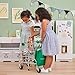 Teamson Kids Little Helper Dallas Play Shopping Cart with Fold-Out Seat, Pretend Food, Grocery Bag - for 3yrs and Up, Pretend Play Store, Chrome/Green