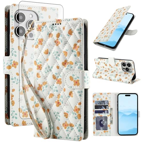 Étui iPhone 16 Pro à rabat fleuri idéal pour ranger vos cartes en voyage de loisir