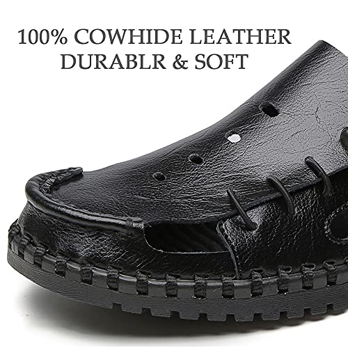 Bitiger Mens Closed Toe Leather Sandals Outdoor Adjustable Fisherman Sandals2