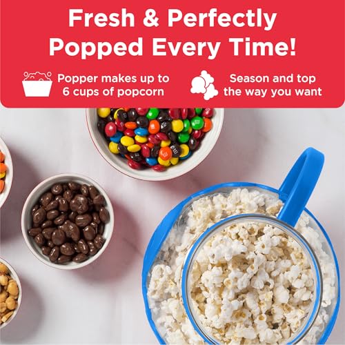 Ecolution Patented Micro-Pop Microwave Popcorn Popper with Temperature Safe Glass, 3-in-1 Lid Measures Kernels and Melts Butter, Made Without BPA, Dishwasher Safe, 1.5-Quart, Blue