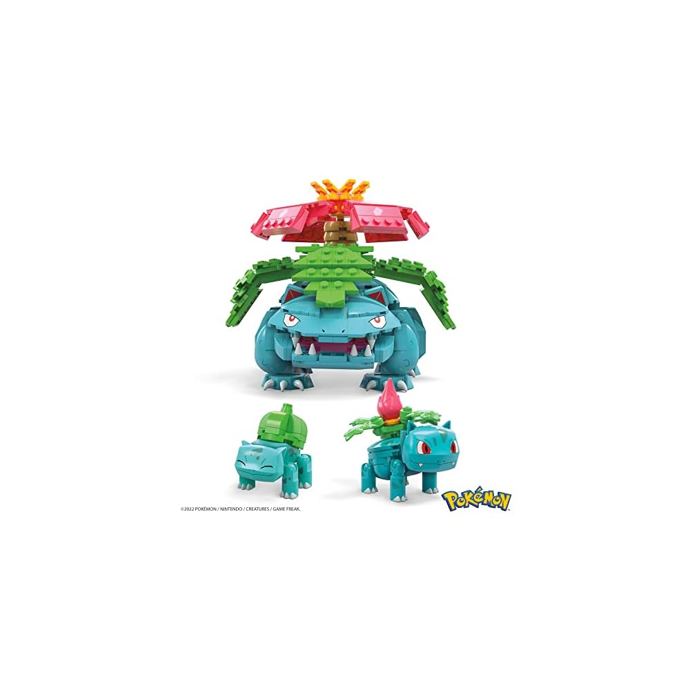 Mega Pokémon Set Evoluzione Bulbasaur – 622 Pezzi, 3 Figure Snodabili: Bulbasaur, Ivysaur E Venusaur, Giocattolo Da Costruzione