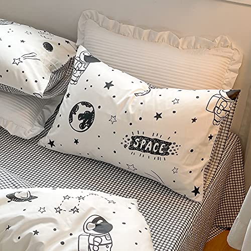 Liwhenhao LWH01 Space Duvet Cover Set 100% Cotton Twin Cartoon Rocket Astronaut Universe Planet Constellation Bedding 1 Black And White Comforter Cover 2 Pillowcases thumb #5