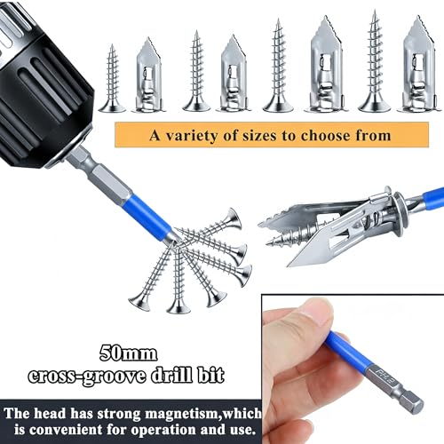 Image of 410PCS Self Drilling Drywall Anchors with Screws Kit-2 Sizes Sheetrock Anchors & 4 Sizes Zinc Expansion Screws, Upgraded Zinc Plated Steel,No Drill Needed,Holds Up to 66LB on Walls(Sliver)