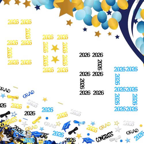 Image of Sumind 3000 Pieces 2026 Graduation Confetti Class of 2026 Graduation Party Decorations Diploma Confetti Decorations for Grad Anniversary Party(gold, Silver, Black, Blue, 2026 Style)