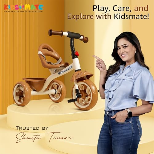 Image of Kidsmate Starlight Premium Tricycle for Kids 2 to 5 yrs | Trikes for Boys & Girls | Baby Cycle with Eva Wheels, Bell and Toy Basket | Ride-On Bike in Elegant Caramel Color | Max User Weight 30kg
