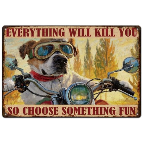 SUPERDANT Plaque Metal Vintage Représentant un Chien Ou une Moto Humoristique Plaque Murale Decorative Style Rétro Idéal Affiche Vintage Panneau Decoratif Exterieur Metal