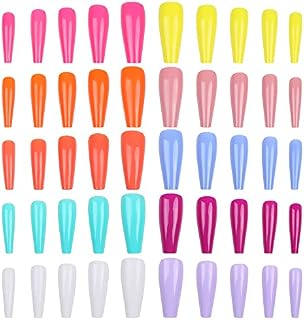 SULOLI False Nails Coffin,200 Pieces Press on Nails Long Fake Nails Coffin Coloured False Nails Coffin Long