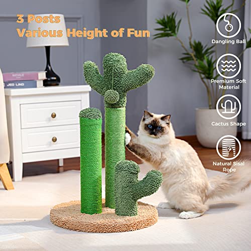 Pawz Road Cat Scratching Post Cactus Cat Scratcher Featuring With 3 Scratching Poles And Interactive Dangling Ball -Large 27 Inches #TOP5