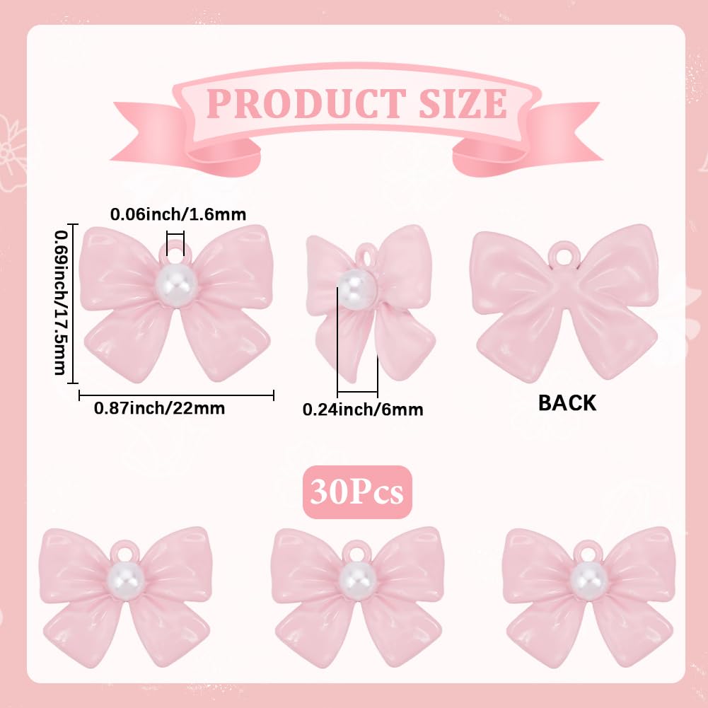SUNNYCLUE 1 Box 30Pcs Pink Bowknot Charms Metal Bow Charm Bulk Alloy Imitation Pearl Bowknots Tie Bows Connectors Charm for Jewellery Making Pendants Necklace Bracelet Earrings DIY Craft Finding - Image 2