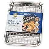 Ultra Cuisine Quarter Sheet Pan with Wire Rack Set - Includes Premium Aluminum Baking Sheet with 100% Stainless Steel Baking Rack, Cookie Cooling Racks with 1/4 Pan Commercial Quality