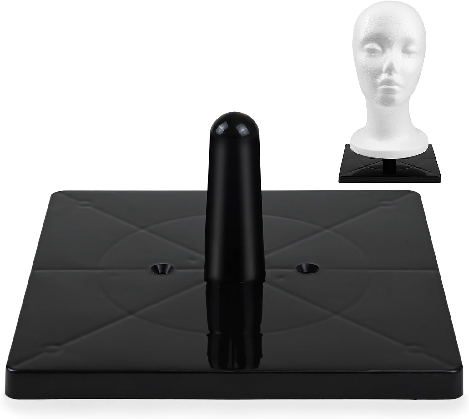 1 Pcs Foam Mannequin Wig Head Stand – Non-Topple Cosmetology Manikin Head Holder with Plastic Square Base for Tabletop Display – Foam Mannequin Head Not Included