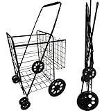 MaxWorks 50546 100 lb. Capacity Folding Shopping Cart with Dual Baskets and Swivel Wheels, Black
