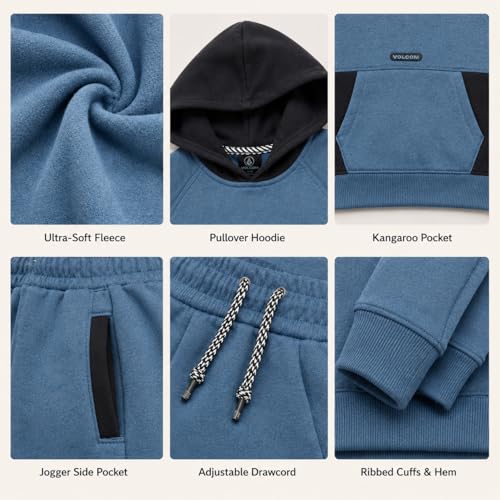Image of Volcom Infant Toddler Baby Boys Joggers Set - 2 Piece Fleece Pullover Hoodie and Jogger Pants Activewear Set (Sizes: 12M-7)