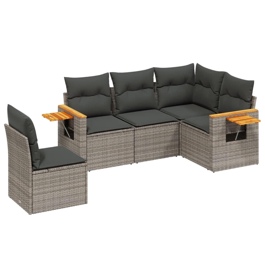 Salon de jardin 5 pcs avec coussins gris résine tressée modulable canapé d angle extérieur avec rangement imperméable table rabattable et assise confortable pour patio terrasse et arrière cour