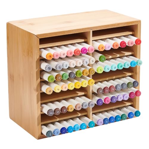 UNICRAFTALE - Organizador de marcadores de bambú (soporte para 176 rotuladores, organizador de almacenamiento de lápices, 9 niveles, soporte de almacenamiento de madera, para escritorio de pinceles