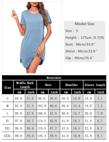 Crewhpo Koszulka nocna damska, krótki rękaw, bielizna nocna, bawełna, sukienka nocna, krótka z dekoltem w kształcie litery V, piżama, Loungewear, krótkie rękawy dla kobiet, wygodna koszula nocna