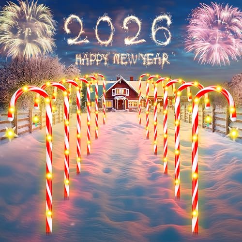12-Pack 22" Christmas Candy Cane Lights Outdoor Pathway - Waterproof