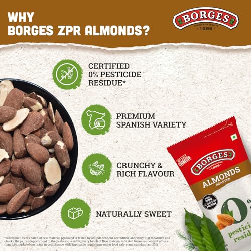 Image of Borges ZPR Almonds - Roasted with Skin 500 gm | Zero Pesticide |Premium Spanish Variety | Crunchy & Rich Flavour