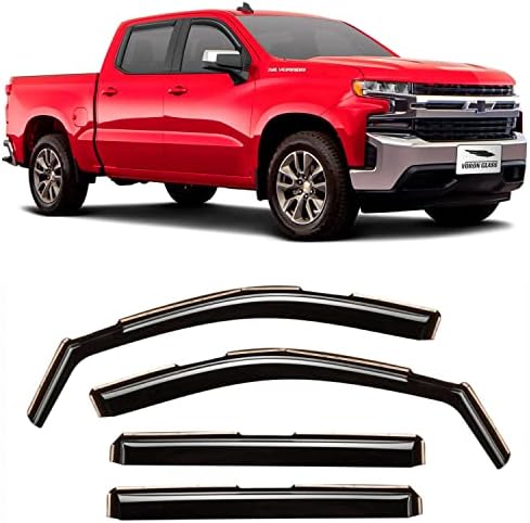 Voron Glass in-Channel Extra Durable Rain Guards for Trucks Chevrolet (Chevy) Silverado/GMC Sierra 1500 2019-2022 Crew Cab, Window Deflectors, Vent Window Visors, 4 Pieces - 220089