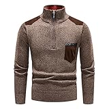 JUANMAO Strick Pullover Mit Tasche Reißverschluss Langarmshirt Stehkragen Herren Hoodie Pulli Männer Kapuzenpullover Longseleeve Warmer Herren Rolli stylischer Herren Strick-Pulli Kaffee M