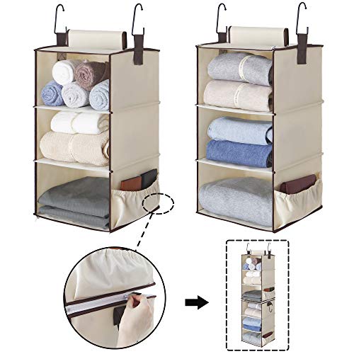 StorageWorks 6-Shelf Hanging Closet Organizers, Two 3-Shelf Separable Closet Hanging Shelves, Canvas, Beige