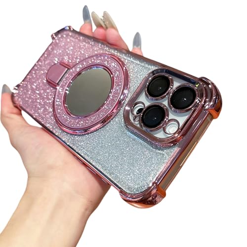Coque aimantée iPhone 15 Pro rose antichoc avec miroir et support