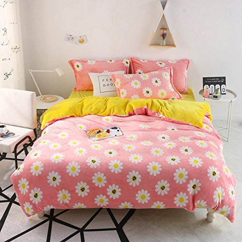 Geekcook Juego de Ropa de Cama con Funda,Franela de Cuatro Piezas Engr