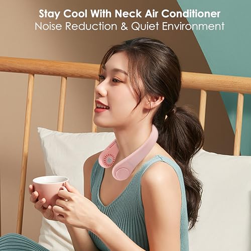 Image of Gesto Portable Neck Fan Rechargeable - Hands-Free Neck Fan for Summer With 1500 mAh Battery & Display | 5-Speed 360 Airflow, USB Charging Personal Fan for Home, Kitchen, Gym, Travel, Running -Pink