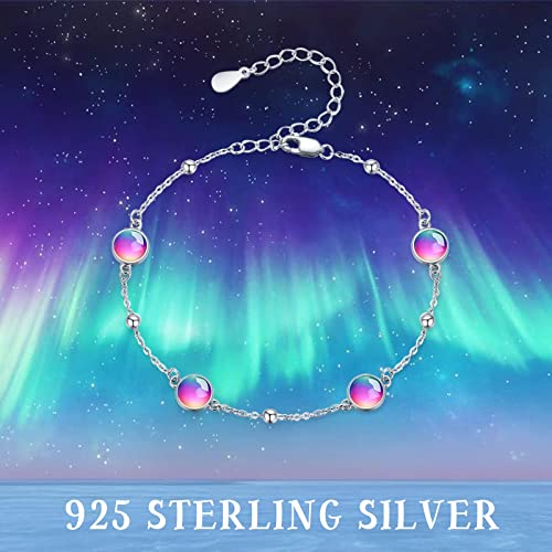 Rainbow Moonstone Bracelets For Women Sterling Silver Adjustable Moonstone Bracelet With Bead Colored Crystal Anklet Bracelets Jewelry Gifts For Girls Mom Mother's Day #TOP6