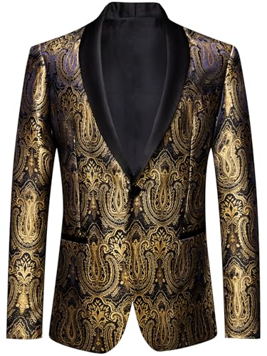 Image of Barry.Wang Mens Floral Blazer Suit Jacket Notched Lapel Casual Sport Coat | Flowers Jacquard One Button Tuxedo for Prom Wedding Party Disco Dinner Banquet Cocktail Homecoming Travel,Regular Fit