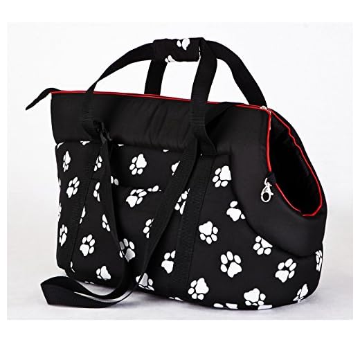 Hobbydog TORCWL3 - Bolsa de Transporte para Perros y Gatos, tamaño 22 x 20 x 36 cm, Color Negro con Huellas