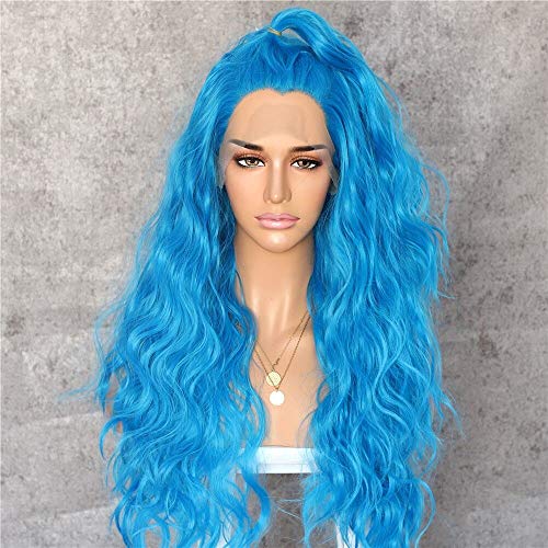 SAPPHIREWIGS Long Orange Color Daily Queen Makeup Synthetic Lace Front Wedding Party Wigs (Blue)