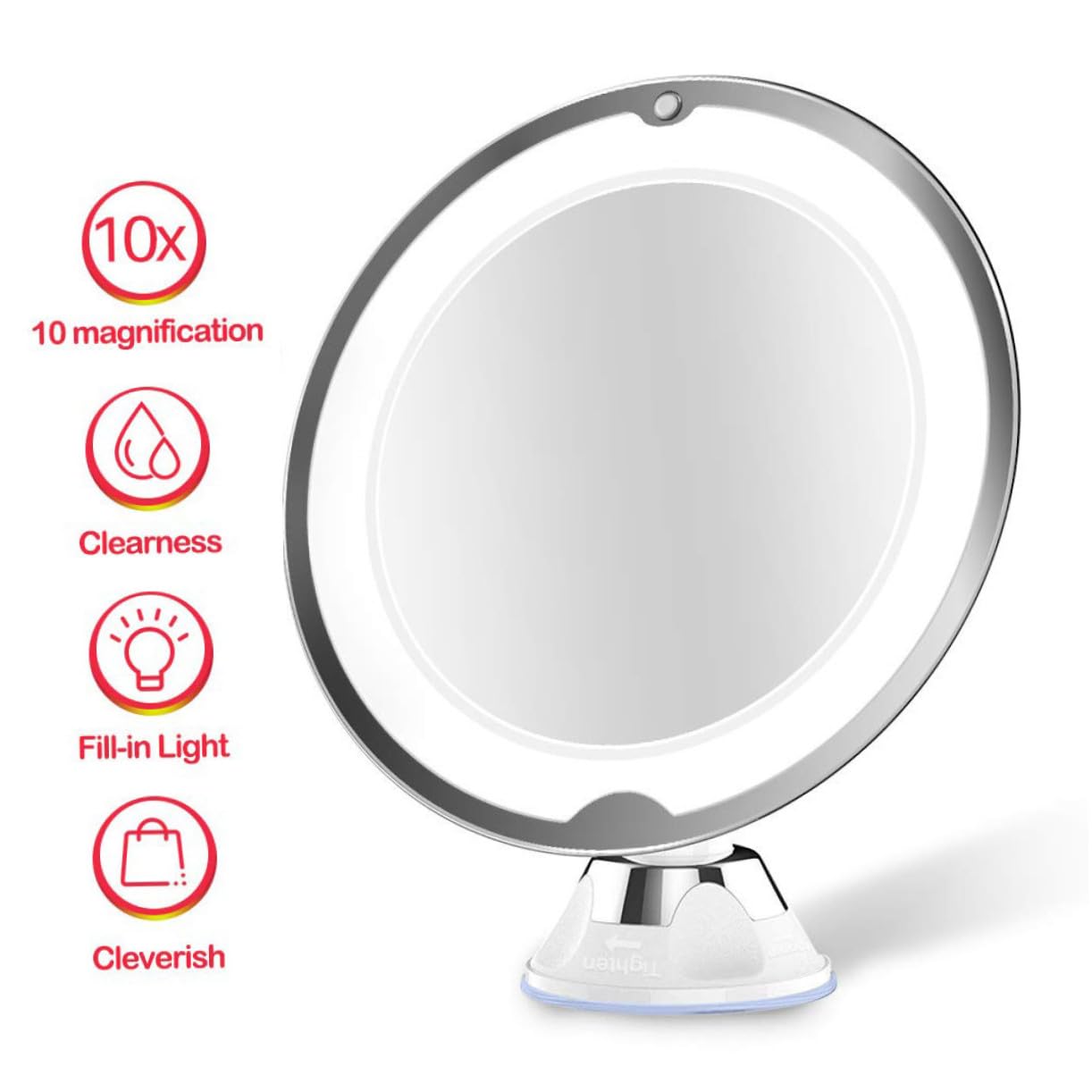 Espejo de Maquillaje con Aumento y Luz LED Espejo de Tocador Redondo Ventosa para Baño y Cosmética