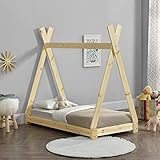 [en.casa] Cama para niños pequeños Cama Infantil 140 x 70cm Estructura Tipi de Madera Pino Color Pino Natural