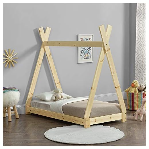 [en.casa] Cama para niños pequeños Cama Infantil 140 x 70cm Estructura Tipi de Madera Pino Color Pino Natural