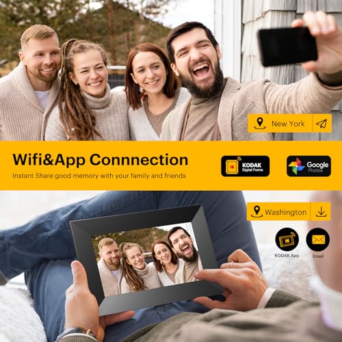 KODAK Digitaler Bilderrahmen 7 Zoll WLAN Elektronischer Bilderrahmen HD IPS Touchscreen Smart Fotorahmen Cloud mit App, 32GB Speicher, Automatischer Rotation, Teilen von Bildern, Musik, Videos
