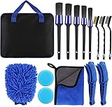 Coikes Cepillos Limpieza Coche con Bolsa de Almacenamiento, 15Pcs Kit de Lavado de Autos, Cepillo de Detalle, Limpieza de Rueda, para Limpieza del Interior & Exterior, y Llantas de Autos