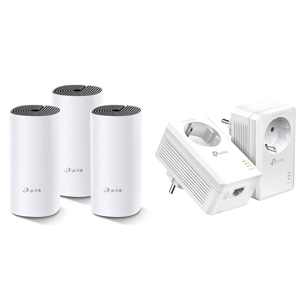 TP-Link Deco M4 Mesh WLAN Set (3er Pack) & Powerline Adapter Set TL-PA7017P KIT