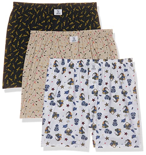 Image of Longies Cotton Mens Boxers Pack of 3 Regular Printed Shorts (LGBOXPO3VOO3 Black,White,Cream3384 2XL)